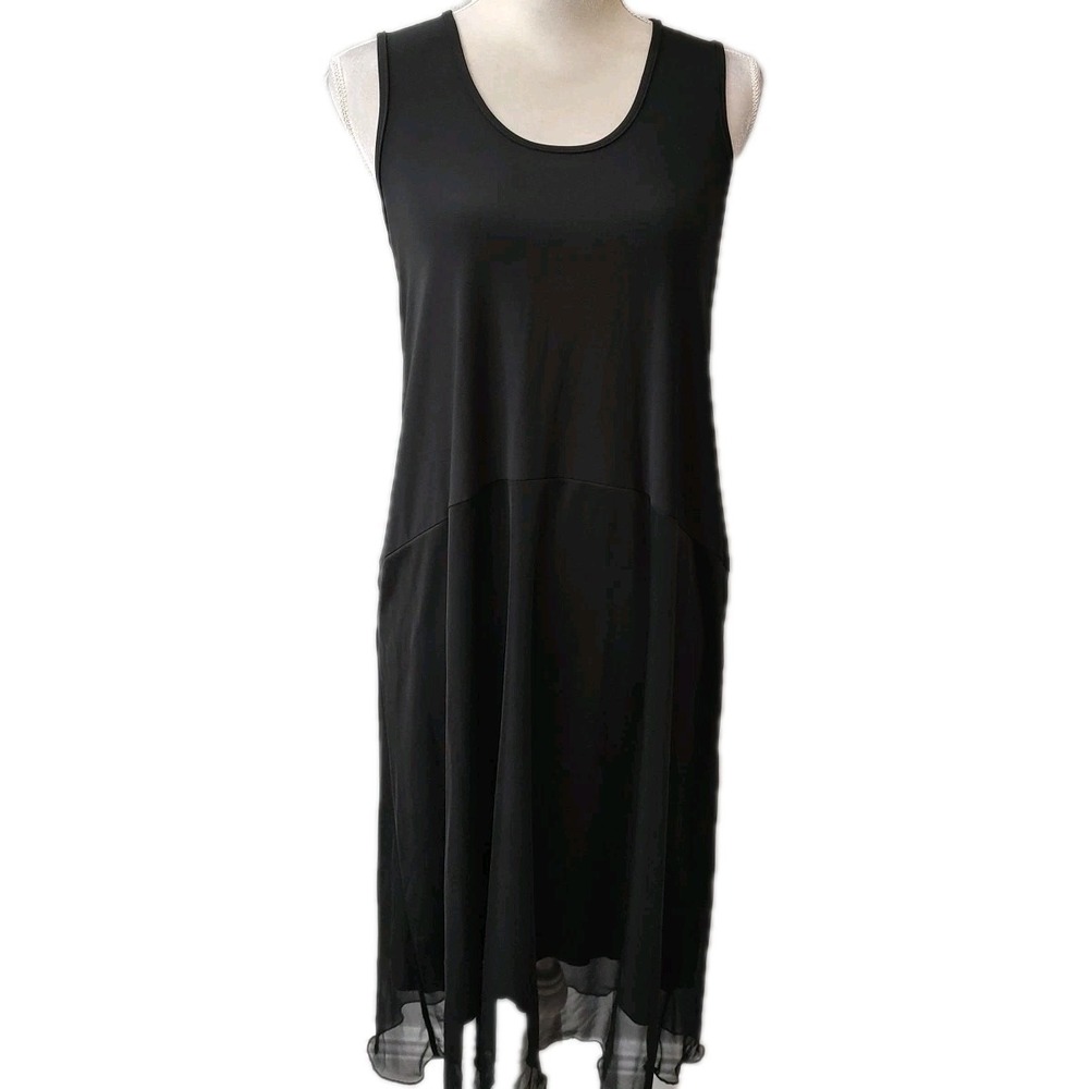 Nik And Nash Black Layer Sheer Dress Sleeveless Midi Sz Medium Minimalist